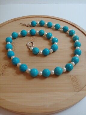 Turquoise Pearl-Accent Bead Necklace with Silver Toggle Clasp